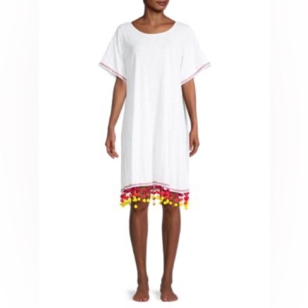 PITUSA Pom-Pom Chandelier Cover-Up T-Shirt Dress (111)